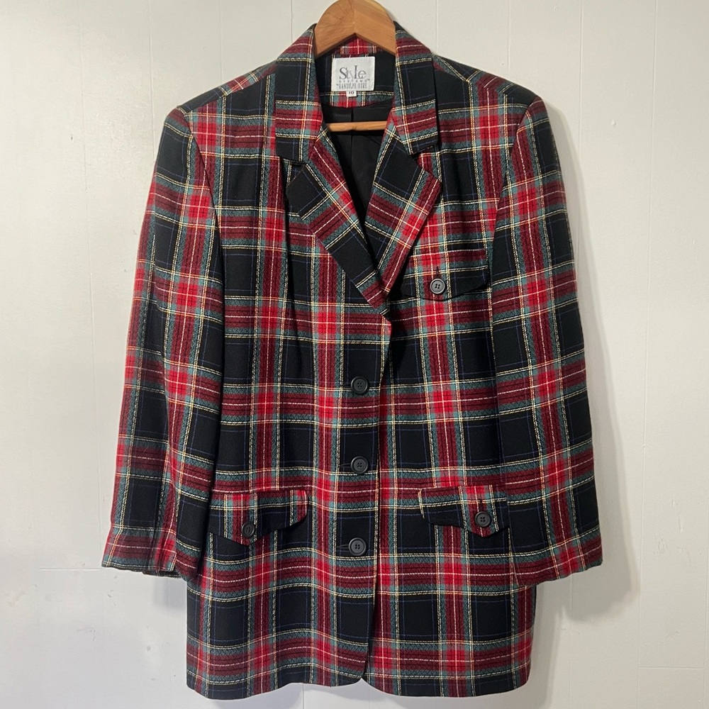 Vintage 90’s Y2k Checkered Plaid Structured  Jacket Blazer Holiday Size 10